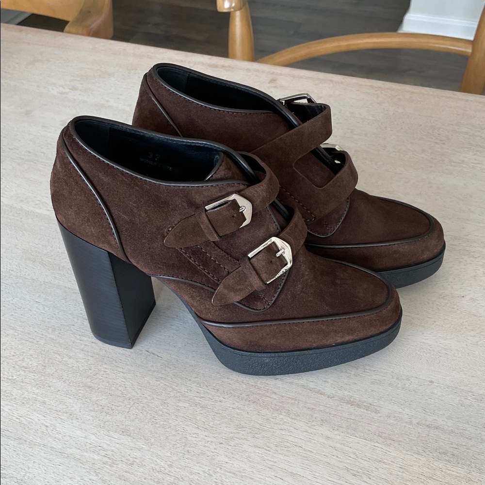 Tod's Dark Brown Suede Heeled Boots